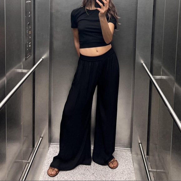 Satin effect waist pants - Picture 3 of 5